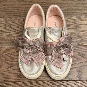 EUC Stylish Kids Silver and Pink Shoes with Bow Accent